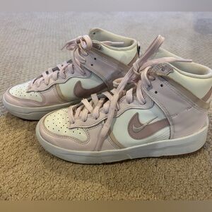 Nike Dunk High Up Shoes, Womens Size 8, Pearl White/Pink Oxford color